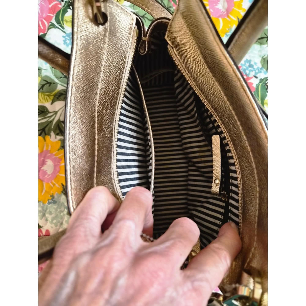 Kate Spade New York Metallic Gold Saffiano Leather Mini Satchel Crossbody Bag - Picture 13 of 14